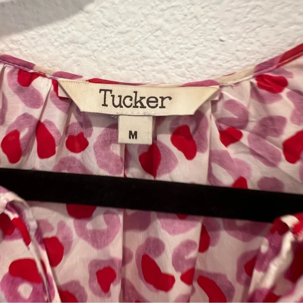 Tucker NYC Silk Blend Women’s Midi Dress White Red Cinched Waist With Pockets M - Picture 2 of 16